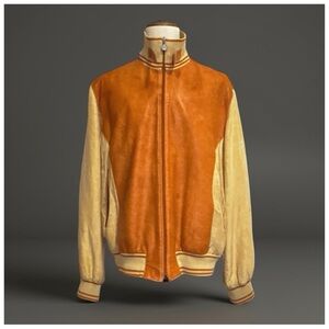 Bijan Men’s Vintage Leather Bomber Jacket. Orange/Brown, Tan. Size 56